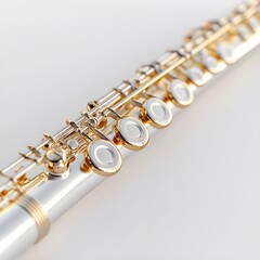 Naklejka premium Close-Up of a High-Resolution Flute, Featuring Realistic Metal Texture and Shadows Image
