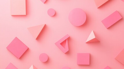 Line art illustration featuring a layout of pink geometric shapes set against a pink background Flat lay design