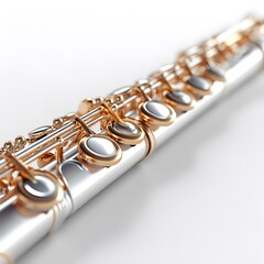 Obraz premium Flute with Realistic Silver-Plated Body and Keys, Captured in High-Resolution Detail Image