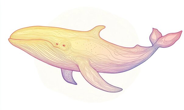 recommend clip art: Warm gradient line drawing of a cartoon whale in a minimalist style