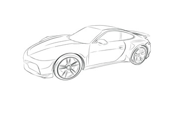 a sketch of a sports car on a white background