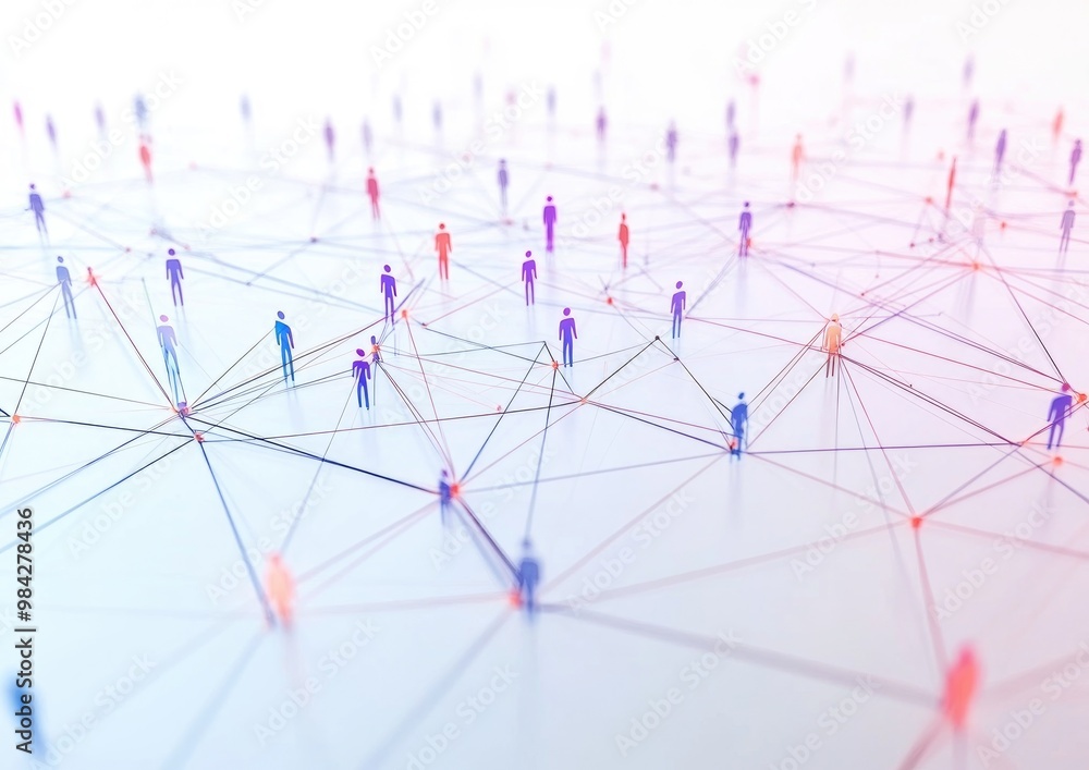 Poster line art illustration depicting the concept of network or internet communication designed in 3d styl
