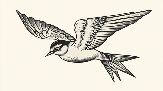 recommend clip art: Line art illustration featuring a cartoon style tattoo of a swallow symbol
