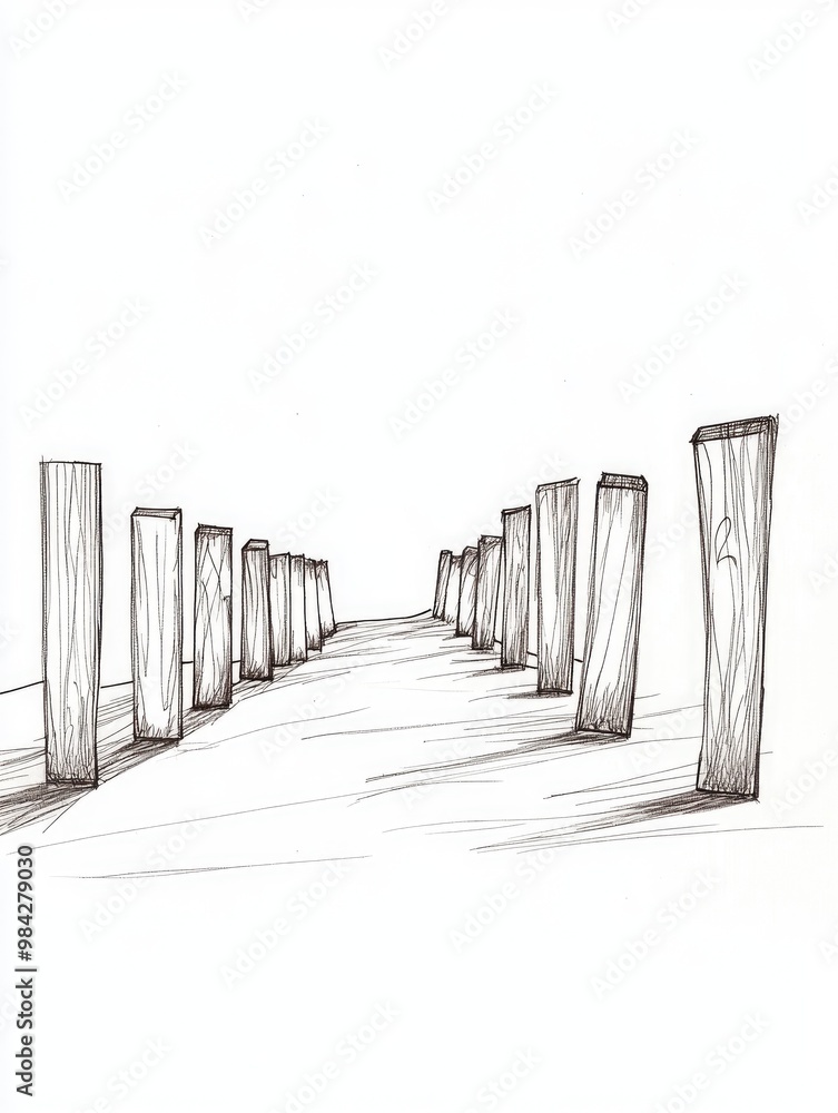 Poster continuous line drawing depicting the domino effect in a minimalist style