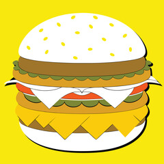 Hamburger, graphic style, attenuated, detailed texture. Vector illustrator.