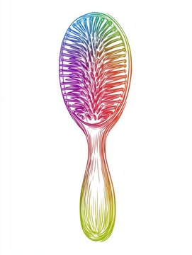 recommend clip art: Line art illustration featuring a rainbow gradient design of a cartoon hairbrush