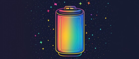 Line art illustration featuring a cartoon battery designed with a rainbow gradient