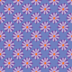 1970s floral seamless pattern. Groovy and funky hippie aesthetic.Good vibes only.Ornament with flowers, botany, petals.Psychedelic rainbow repeating background.Retro print for fabric with nature.	