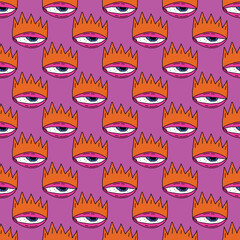 square seamless pattern -sinister eyes for Halloween.Devil eyes in 1970s psychedelic style.Groovy and funky print ornament.A look from a horror movie. Mystical esoteric eye.Witches,astrology and tarot