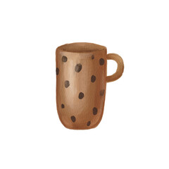 Vintage coffee tea mug, jug, pot, cup greeting card. Tea time card. Brown, Grey, Beige colors, kitchen sticker