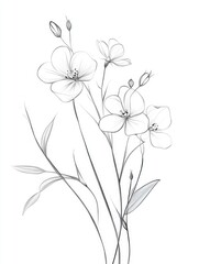 Line art illustration featuring delicate and slender lines depicting a floral sprig