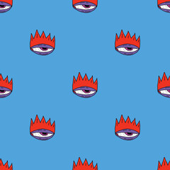 square seamless pattern -sinister eyes for Halloween.Devil eyes in 1970s psychedelic style.Groovy and funky print ornament.A look from a horror movie. Mystical esoteric eye.Witches,astrology and tarot