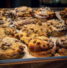 Delicious freshly baked rhubarb and custard Danish pastries.