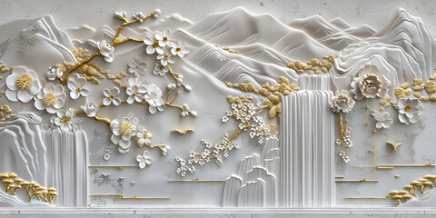 Traditional Asian Mountainous Landscape Painting