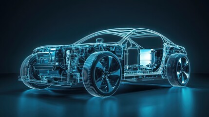 A wireframe rendering of a car, showing its internal structure.