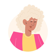 User icon with elderly woman with curly gray hair in flat style