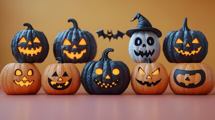 Spooky Halloween Pumpkins with Eerie Expressions