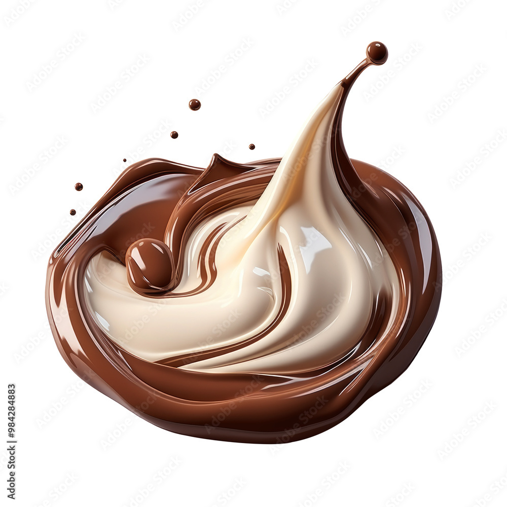 Poster this image showcases a dynamic swirl of chocolate and vanilla, blending together in an artful splash