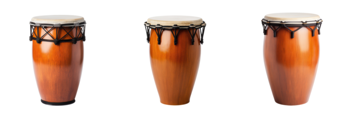 Three conga drums on a white isolated background. transparent background