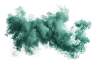 A thick cloud of green smoke swirls and drifts elegantly against a clean backdrop, creating an otherworldly visual effect that captivates attention