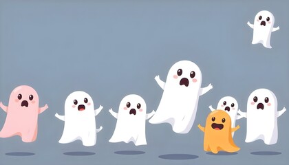 Cartoon ghosts with simple shapes and expressions floating in the ai