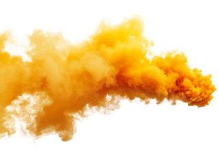 A vibrant stream of yellow smoke rises and swirls in the air, creating an intense visual impact, perfect for adding drama to any design