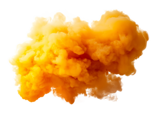 A vibrant orange smoke cloud emerges against transparent background, showcasing its dynamic movement and texture during a creative visual demonstration