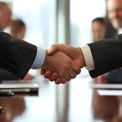 Confident business partners shaking hands on a business cooperation agreement