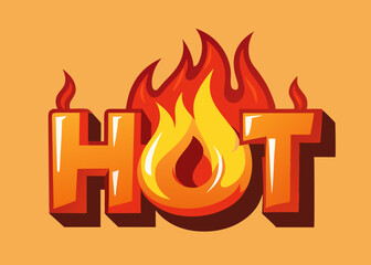 The word “hot” on an orange background with a fire burning