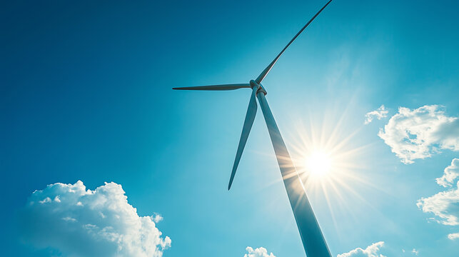 Wind turbine on blue sky background 16-9