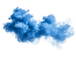 A vibrant blue cloud swirls and billows against a clean background, showcasing a dynamic interplay of color and form in an abstract display. The cloud appears soft and ethereal