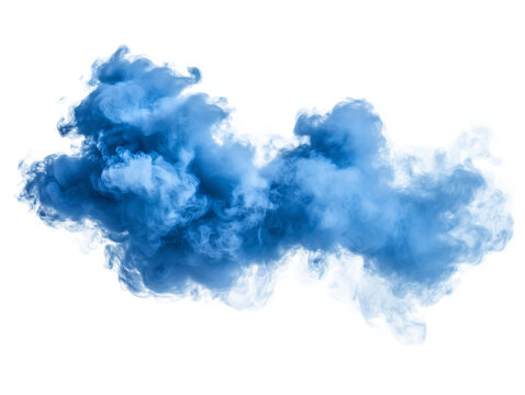 A vibrant blue cloud swirls and billows against a clean background, showcasing a dynamic interplay of color and form in an abstract display. The cloud appears soft and ethereal