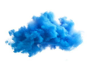 A vibrant blue smoke cloud billows and twists against transparent background, showcasing intricate formations and varying densities for a striking visual impact