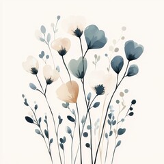 A serene botanical illustration featuring delicate flowers in soft hues, perfect for home decor or nature-themed projects.