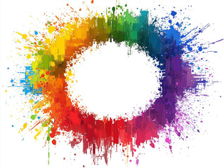 A dynamic arrangement of vibrant colors bursts into a circular frame, creating a blank space in the center. This artistic splash invites creativity and decorative uses in design projects