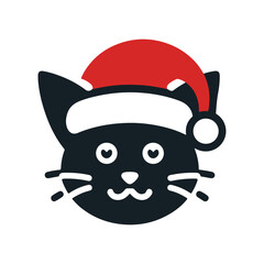 Christmas Santa Hat cartoon cat white background
