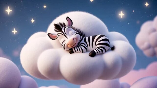Little cute cartoon zebra sleeping on a cloud decoration