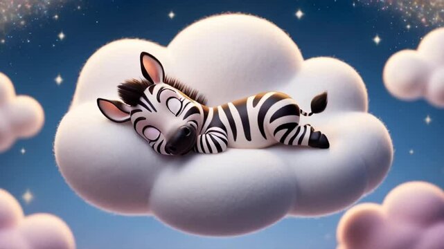 Little cute cartoon zebra sleeping on a cloud decoration