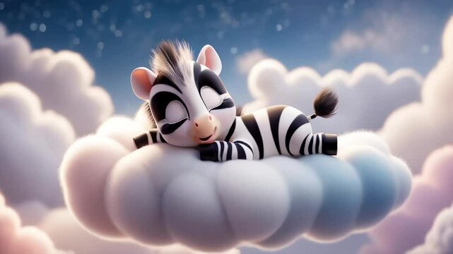 Little cute cartoon zebra sleeping on a cloud decoration