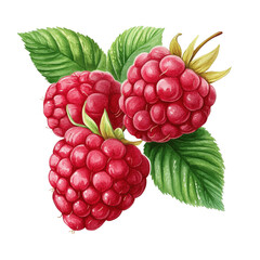 Fototapeta premium Ripe raspberry with leaf, isolated on white background, perfect for food packaging or healthy lifestyle design