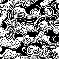 Fototapeta premium Chinese-inspired doodle tile seamless patterns in an illustrator graphic style