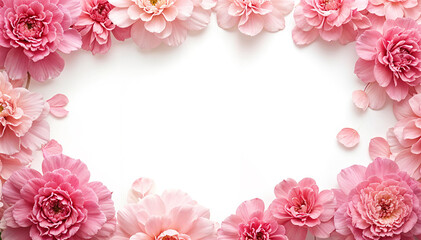 Flower frame. Floral background. Delicate pink flowers on white background