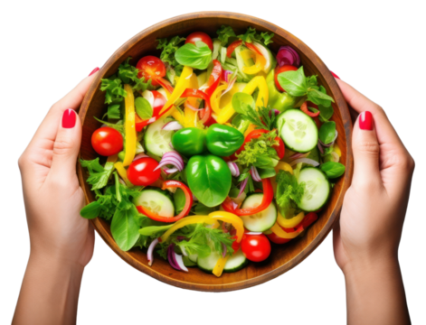 PNG Woman hand cooking salad food bowl vegetable. - Powered by Adobe