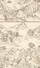 Chinese-inspired doodle tile seamless patterns in an illustrator graphic style
