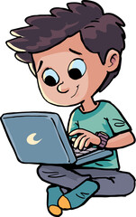 boy is sitting on the floor and typing on the laptop in the room2