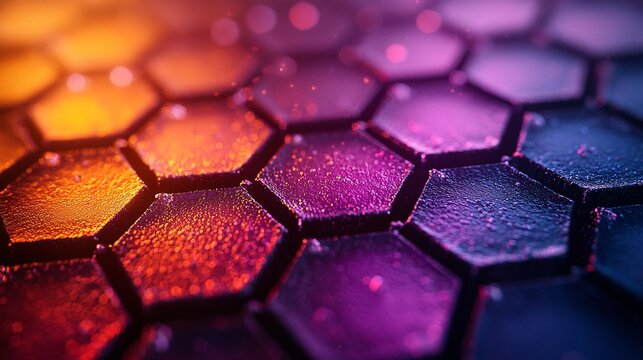 A magnified view of graphene layers, highlighting their hexagonal form and ultra-thin structure in a vibrant color palette