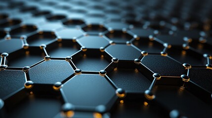Fototapeta premium A close-up of a nanotechnology-based carbon surface, with hexagonal structures overlapping and interlocking