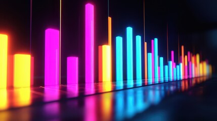 A bar graph with neon-colored bars, each bar progressively taller, showing the business's development over time.