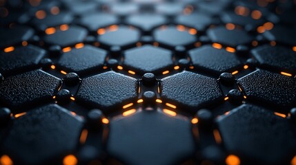 Obraz premium A close-up of hexagonal carbon structures on a molecular level, with reflective surfaces showing their high-tech nature