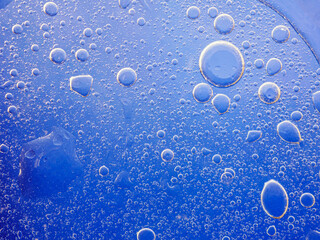 Bubbles on blue background. Abstract oxygen bubble water in sea sponge on blue background.Blue...